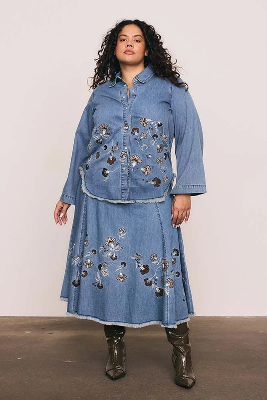 Paisley Border Circle Skirt in Mid Blue