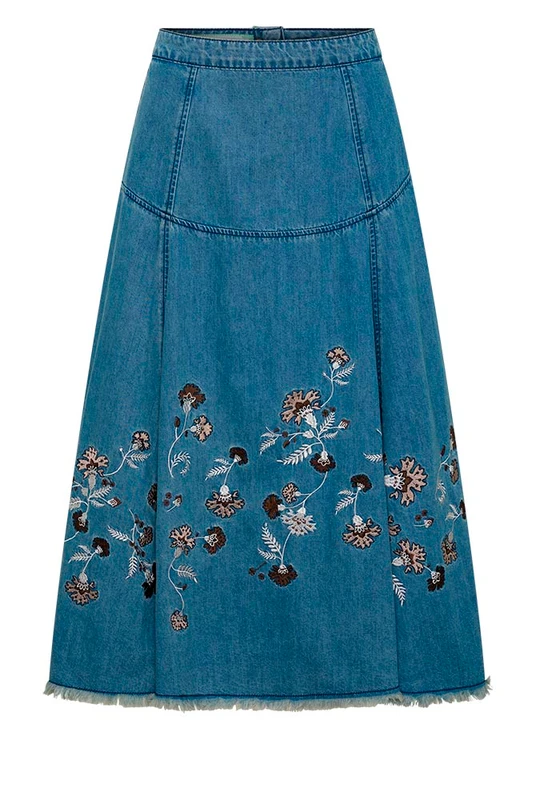 Paisley Border Circle Skirt in Mid Blue