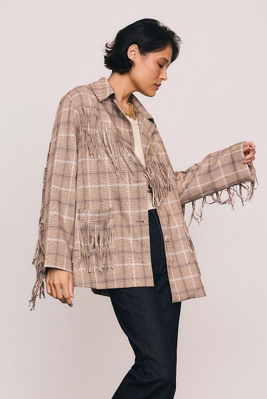 Fringed Oversized Shirt in Check