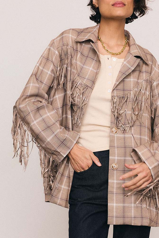 Fringed Oversized Shirt in Check