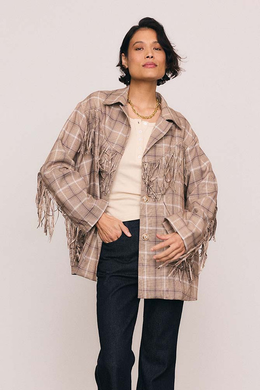 Fringed Oversized Shirt in Check