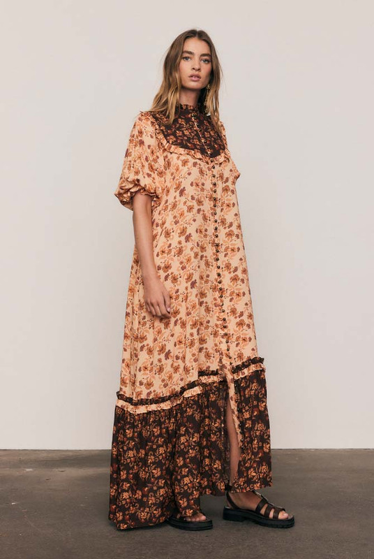 Archer Boho Bib Maxi Dress in Spliced