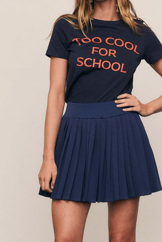 Pleated Ponte Skirt in Navy