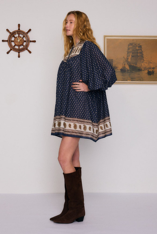 Ada Smock Mini Dress in Navy