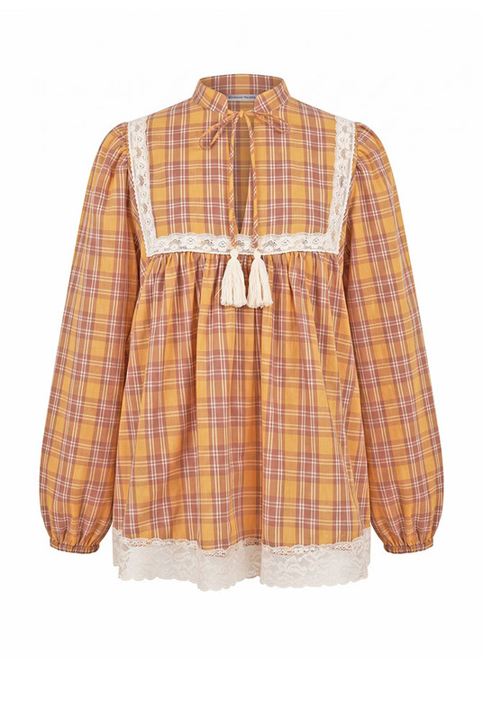 Cleo Lace Trim Blouse in Multi Check