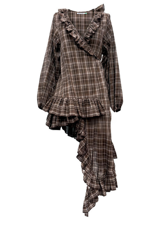 Cleo Asymmetrical Check Dress in Multi Check