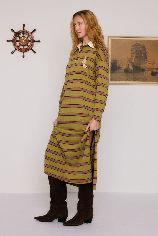 Stripe Rugby Midi Dress in Green