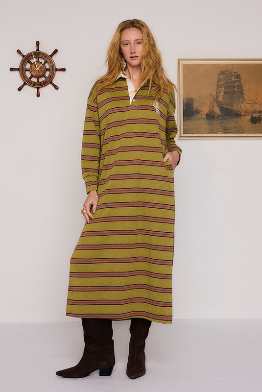 Stripe Rugby Midi Dress in Green