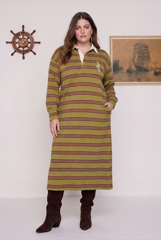 Stripe Rugby Midi Dress in Green