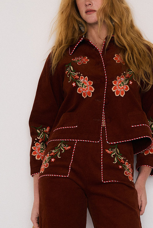 Sadie Embroidered Jacket in Burgundy