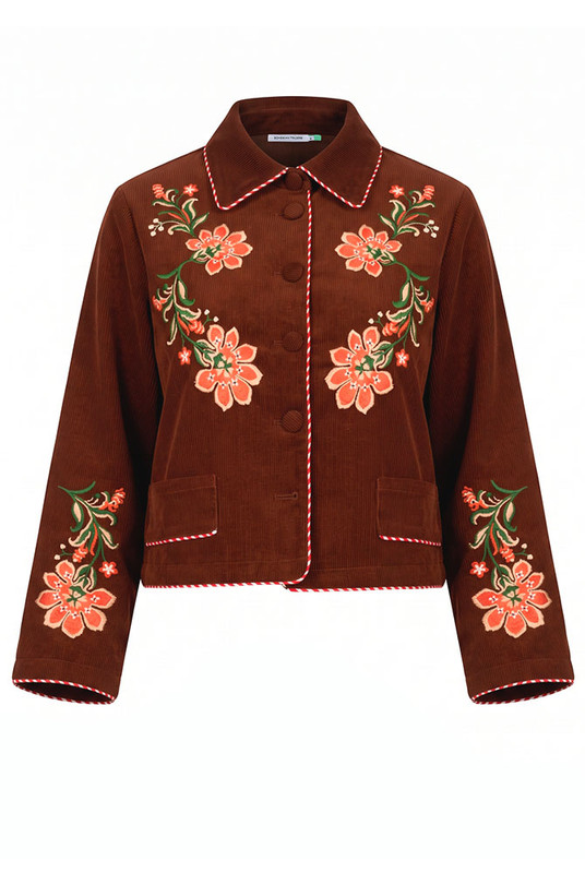 Sadie Embroidered Jacket in Burgundy