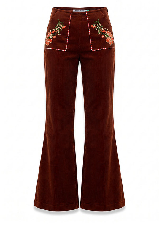 Sadie Embroidered Crop Flare in Burgundy