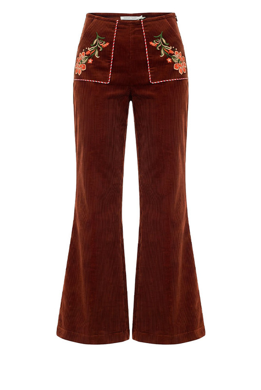 Sadie Embroidered Crop Flare in Burgundy