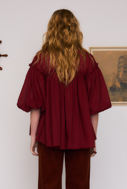 Sadie Embroidered Blouse in Burgundy