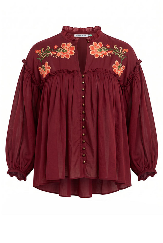 Sadie Embroidered Blouse in Burgundy