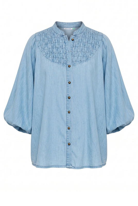 Chambray Smocked Blouse in Blue