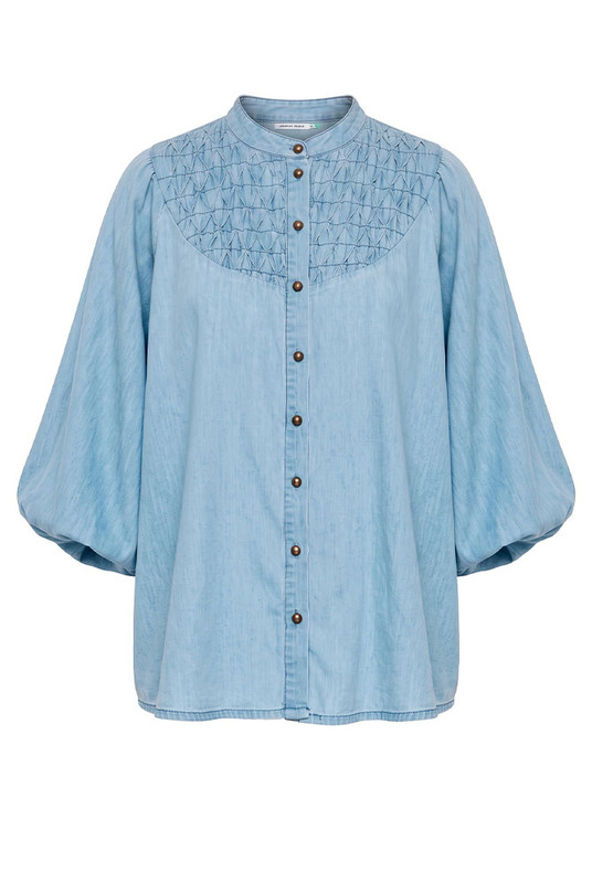 Chambray Smocked Blouse in Blue