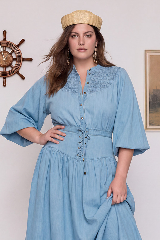 Chambray Smocked Blouse in Blue
