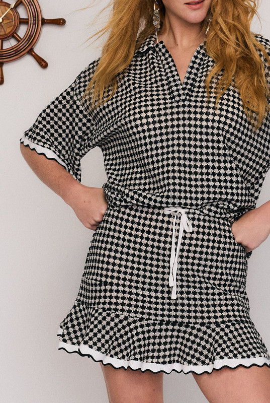 Crochet Swing Mini Skirt in Black White Check