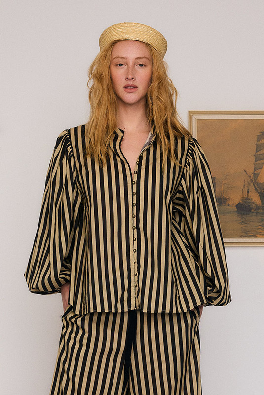 Belle Puff Sleeve Blouse in Stripe