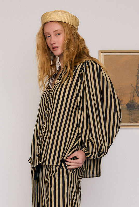 Belle Puff Sleeve Blouse in Stripe