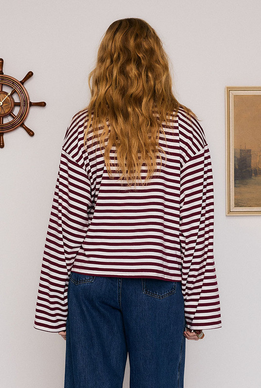 Stripe Long Sleeve Tee in Red Cream Stripe