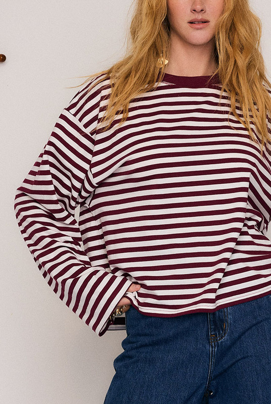 Stripe Long Sleeve Tee in Red Cream Stripe