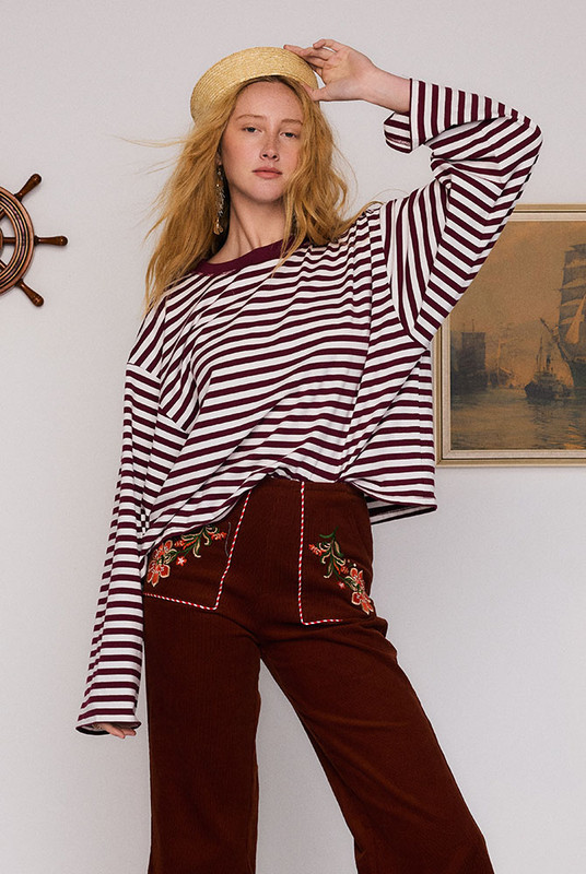 Stripe Long Sleeve Tee in Red Cream Stripe