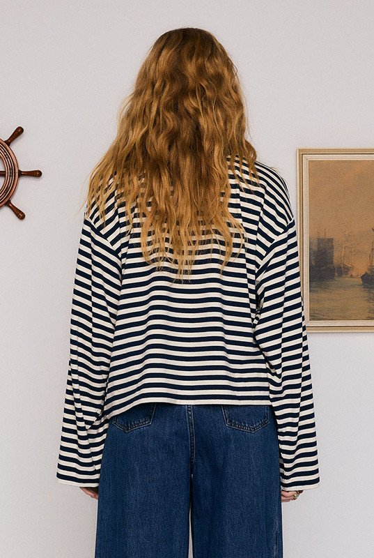 Stripe Long Sleeve Tee in Blue Cream Stripe