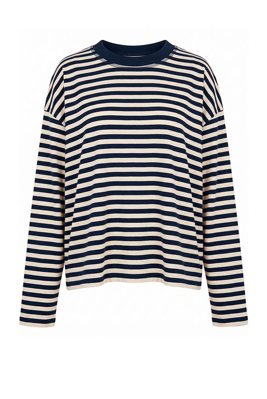 Stripe Long Sleeve Tee in Blue Cream Stripe