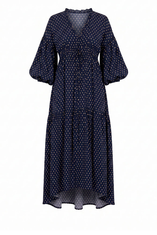 Paisley Billow Sleeve Maxi in Navy