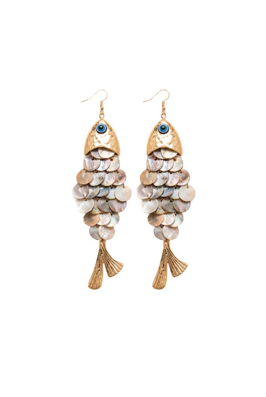 Shell Scale Fish Earrings in Gold