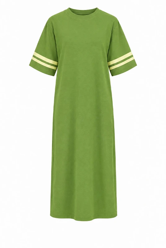 Oversized Ringer Tee Dress With Split in Olive