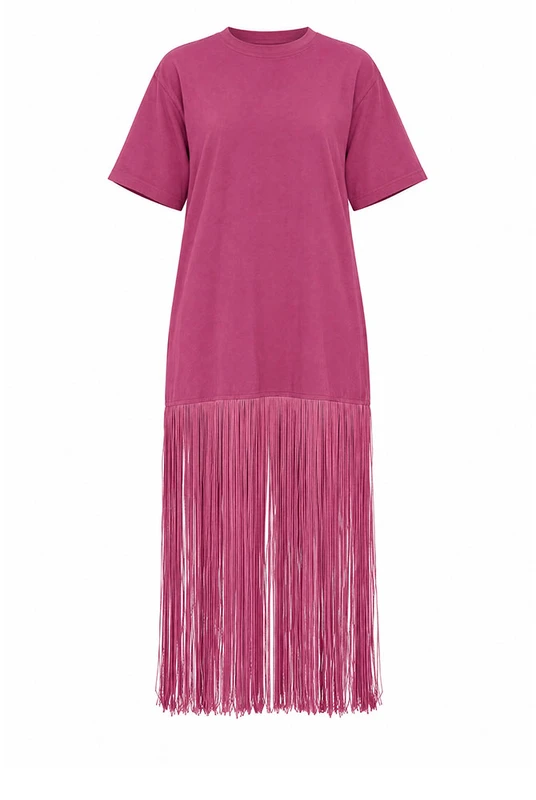 Laguna Fringed Slip Dress in Magenta