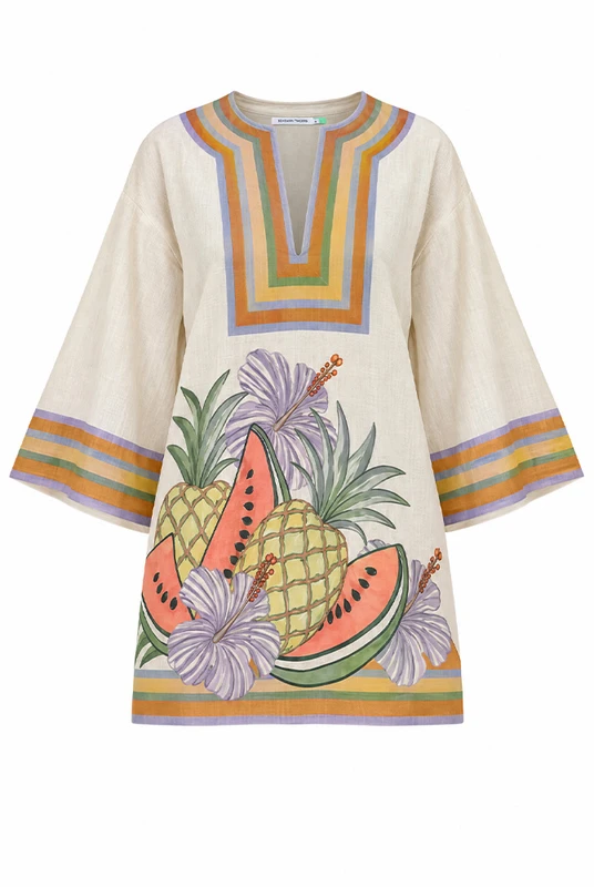Tropicana Kaftan Mini Dress in Cream