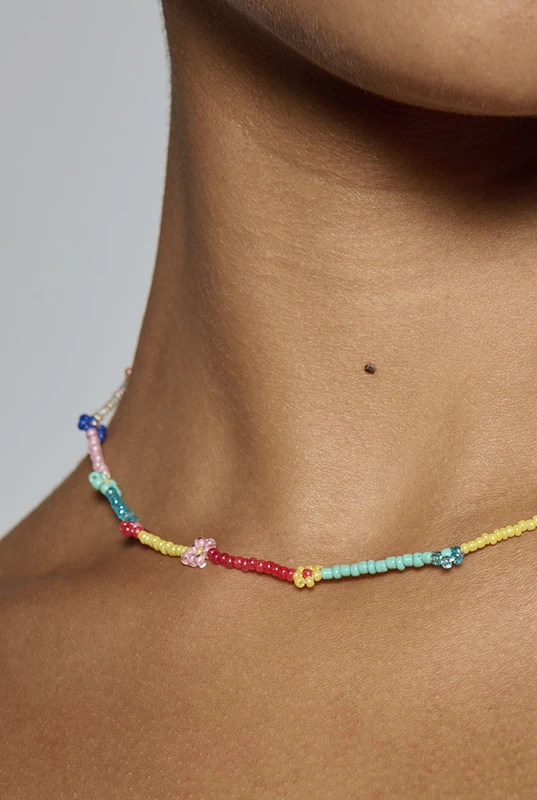 Mini Flower Beaded Necklace in Multi