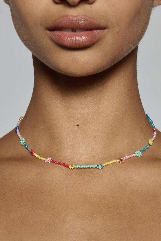 Mini Flower Beaded Necklace in Multi