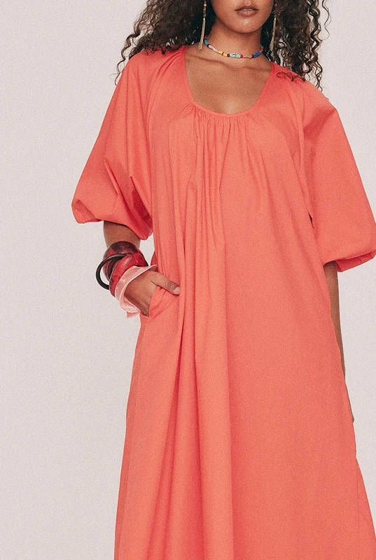 Scoop Neck Maxi Dress in Coral