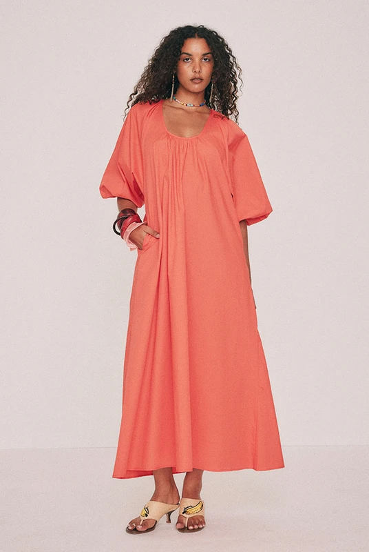 Scoop Neck Maxi Dress in Coral