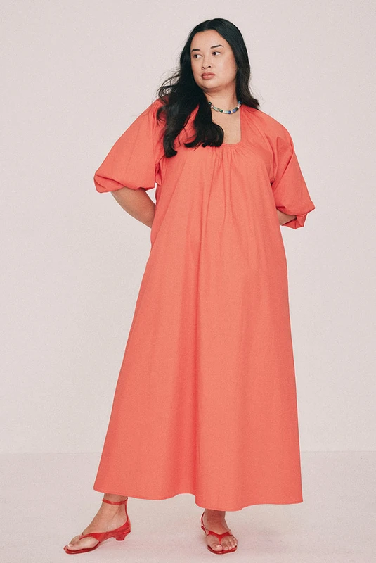 Scoop Neck Maxi Dress in Coral