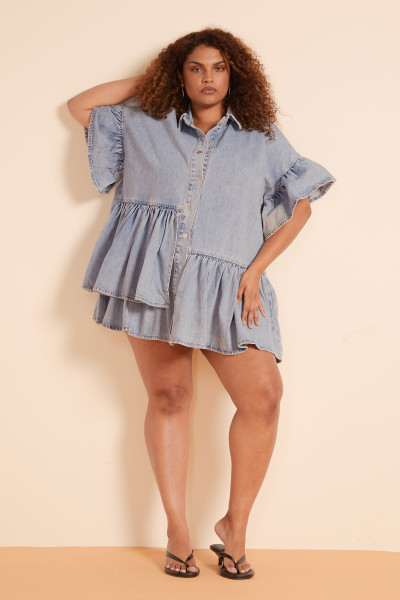 Denim Genoa Mini Dress in Ice Blue Denim Genoa Mini Dress in Ice Blue