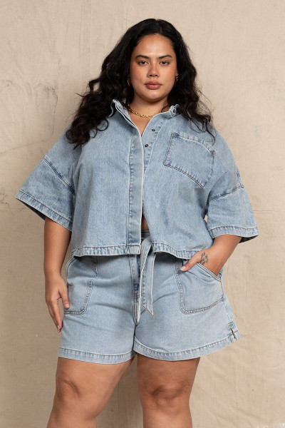 Short Sleeve Oversized Shirt in Ice Blue