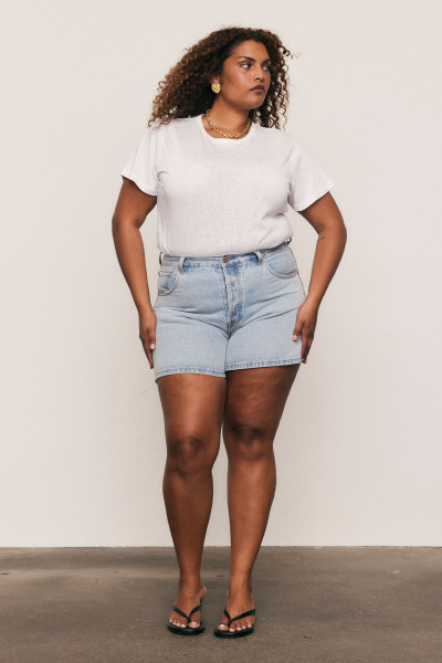 Denim Cut Off Short in Ice Blue