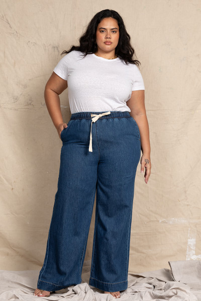Elastic Waist Pant in Mid Blue