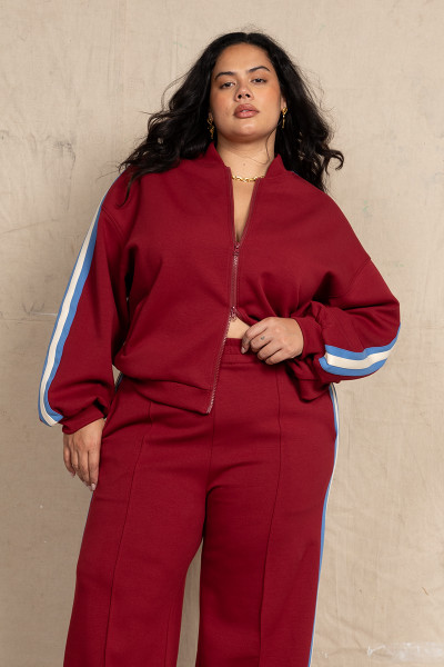 Zipper Track Bomber in Burgundy Zipper Track Bomber in Burgundy