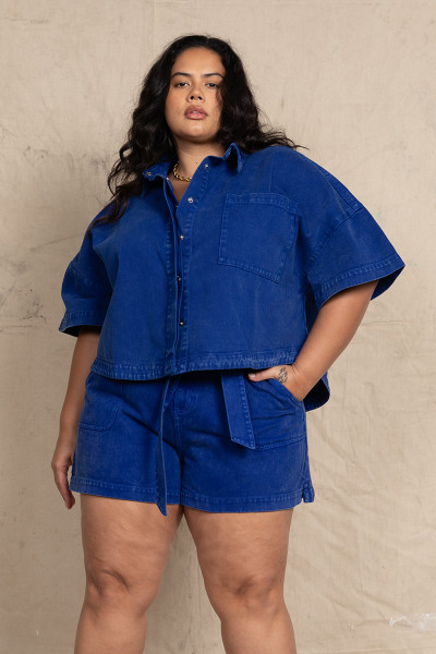 Short Sleeve Oversized Shirt in Cobalt