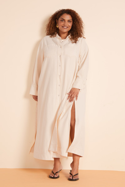 Denim Shirt Dress in Ecru