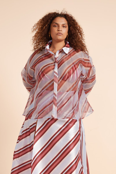 Sheer Shirt in Blue Grey Stripe