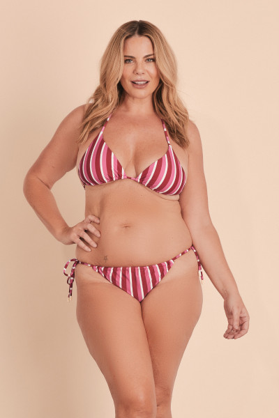 Stripe Tri Bikini Top in Berry