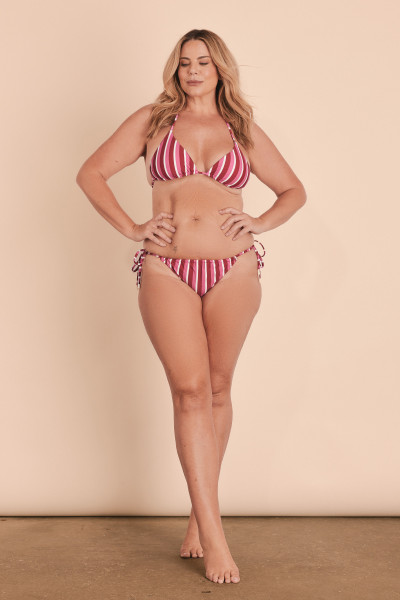Stripe Bikini Tie Bottom in Berry